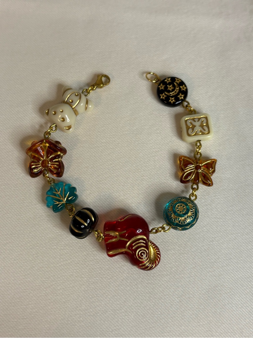 Handmade Vintage Style Gold/Multicolor Beaded Bracelet